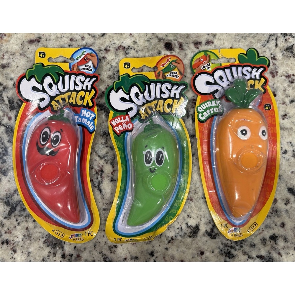 JA-RU Stretchy Squishy  Peppers Carrot Lot Of 3! Sensory Toys - Squish Attack